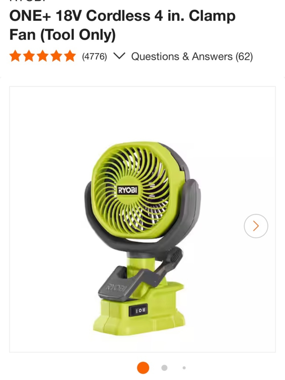 RYOBI Green Cordless 4 in. Clamp Fan (18V, Tool Only)